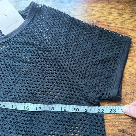SJS Black Mesh Net Top XL Y2K Fishnet Tee Streetwear Goth Festival - Picture 9 of 10